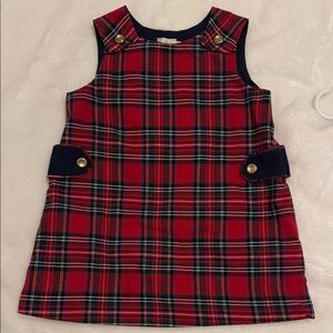 The Beaufort Bonnet Company Red Plaid Sleeveless jumper Dress with Gold Accents